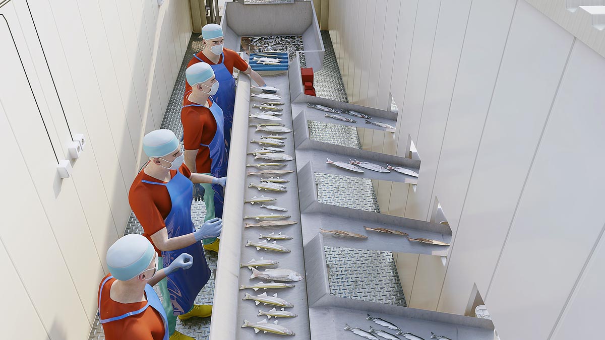 container fish processing facility